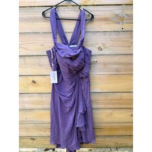 RYANTH Purple Chiffon Ruched Halter Cocktail Dress Size 16W Pleated Formal Gown